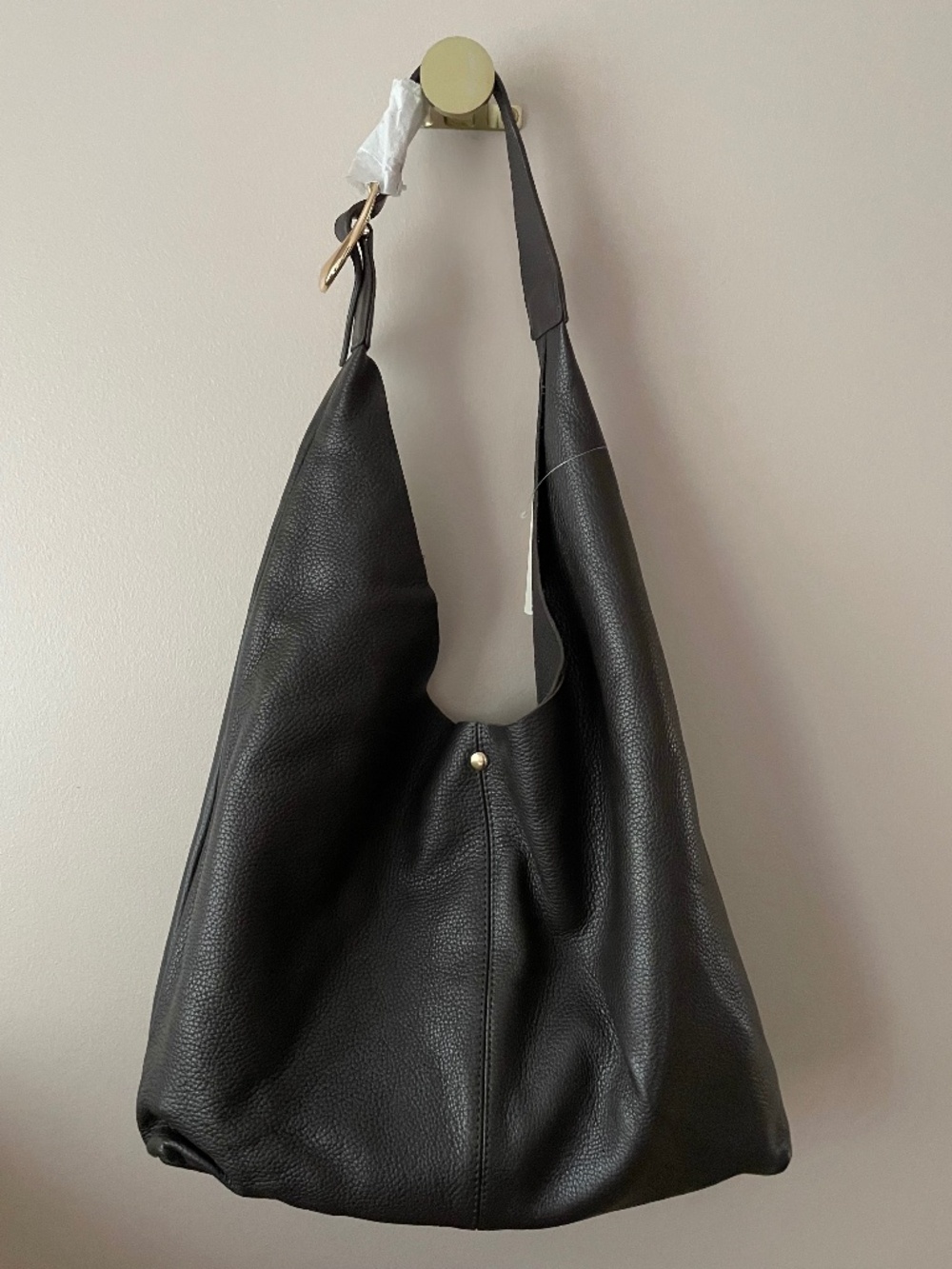 Anthropologie Love Knot Slouchy Leather Bag: Buckle Edition CHOCOLATE BROWN NWT